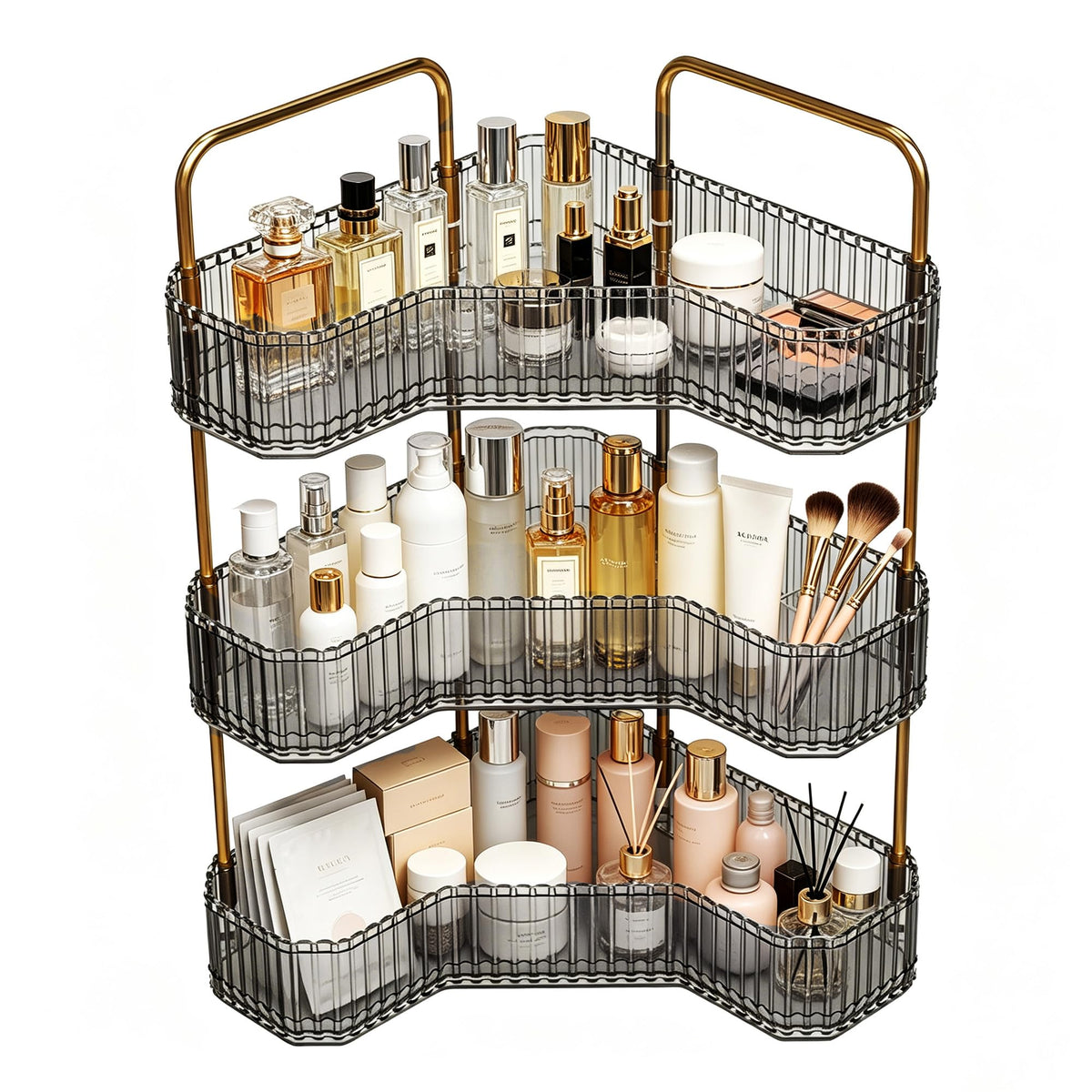 3-Tier Corner Bathroom Organizer, Skincare Vanity Counter Shelf Clear