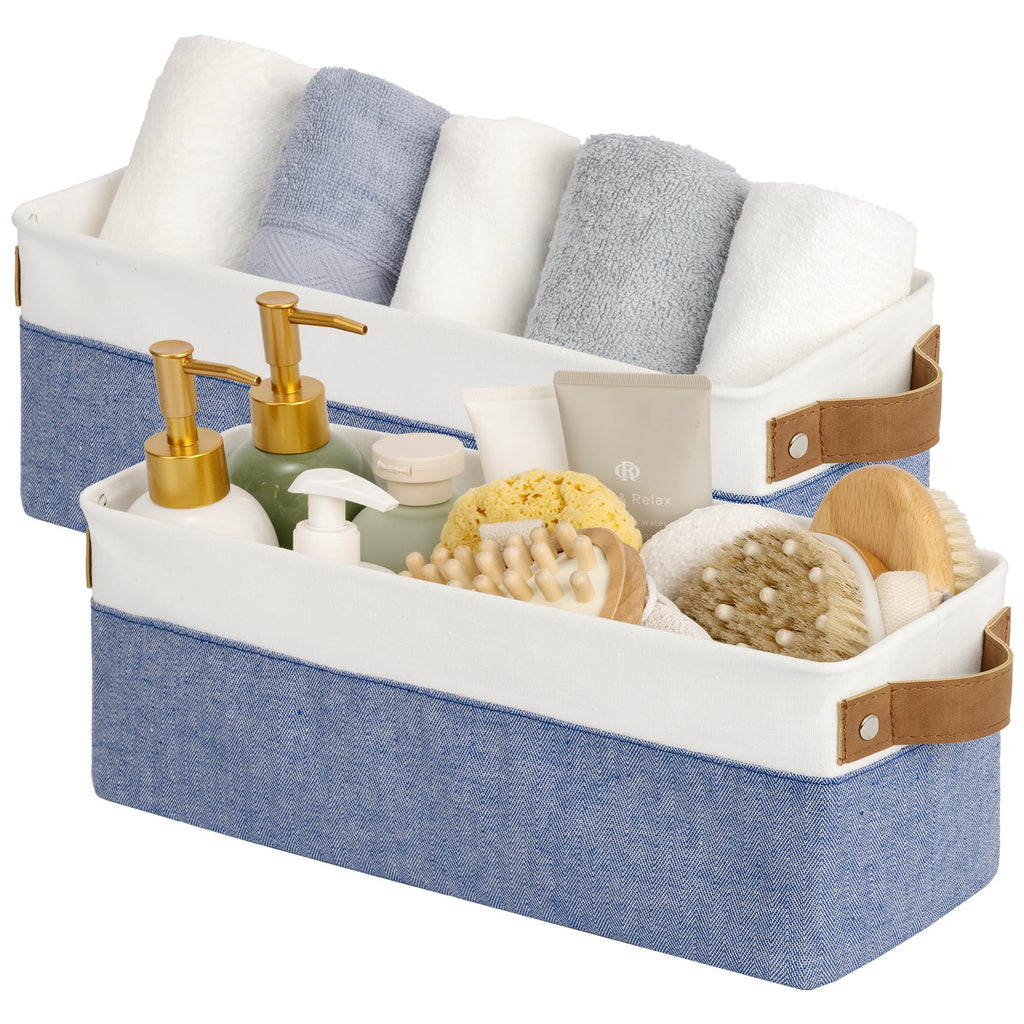 StorageWorks Narrow Storage Bins, Long Baskets, Brown and Beige, 2-Pack