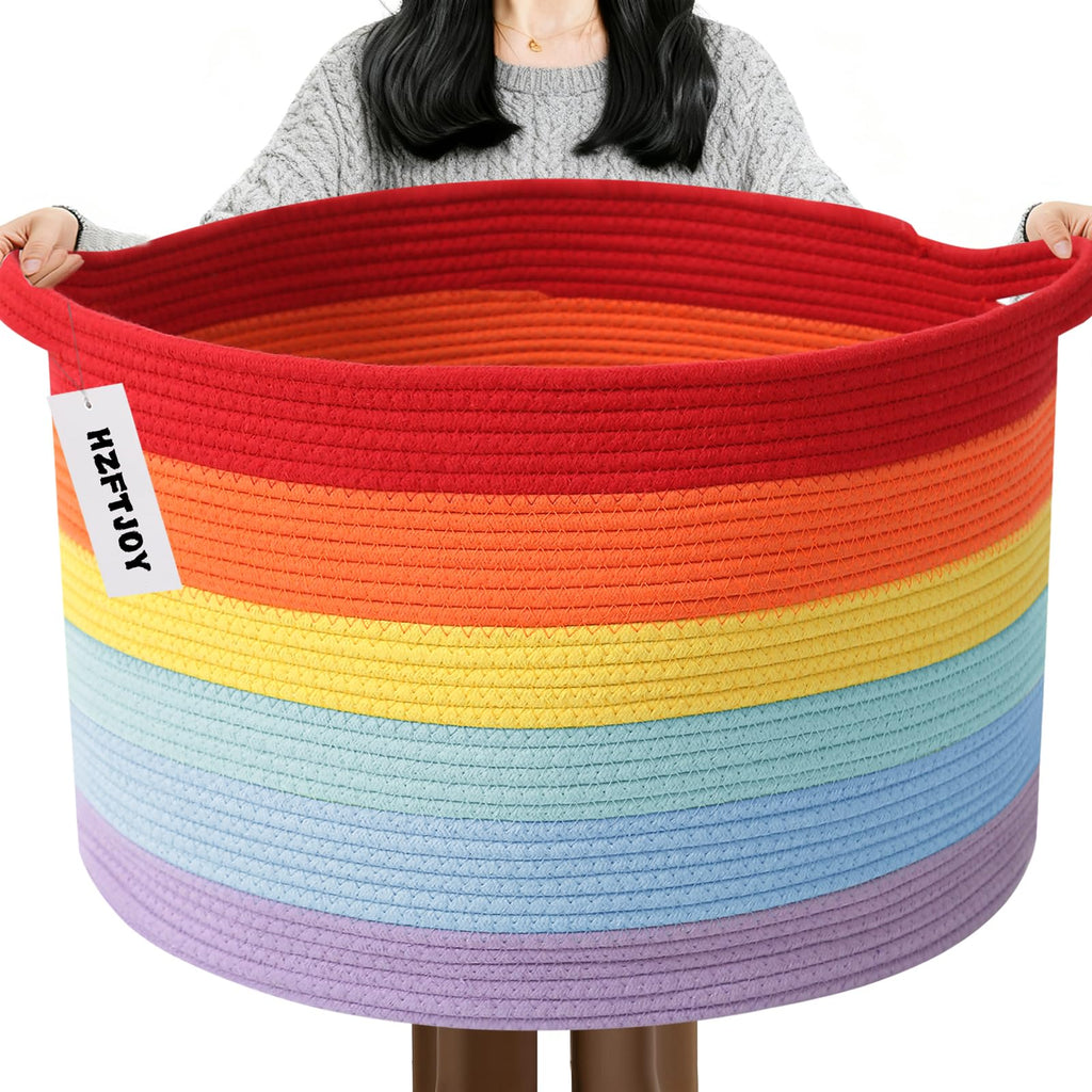 Large Woven Blanket Basket,65L Cotton Rope Laundry Basket