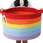 Large Woven Blanket Basket,65L Cotton Rope Laundry Basket