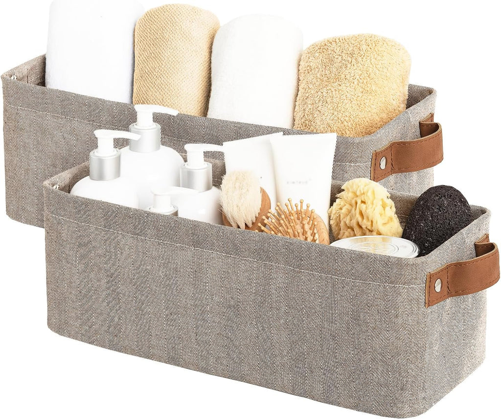 StorageWorks Narrow Storage Bins, Long Baskets, Brown and Beige, 2-Pack