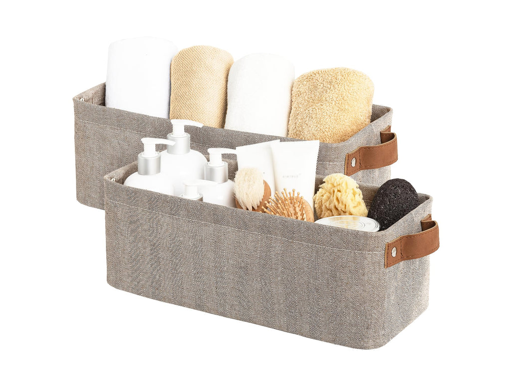 StorageWorks Narrow Storage Bins, Long Baskets, Brown and Beige, 2-Pack