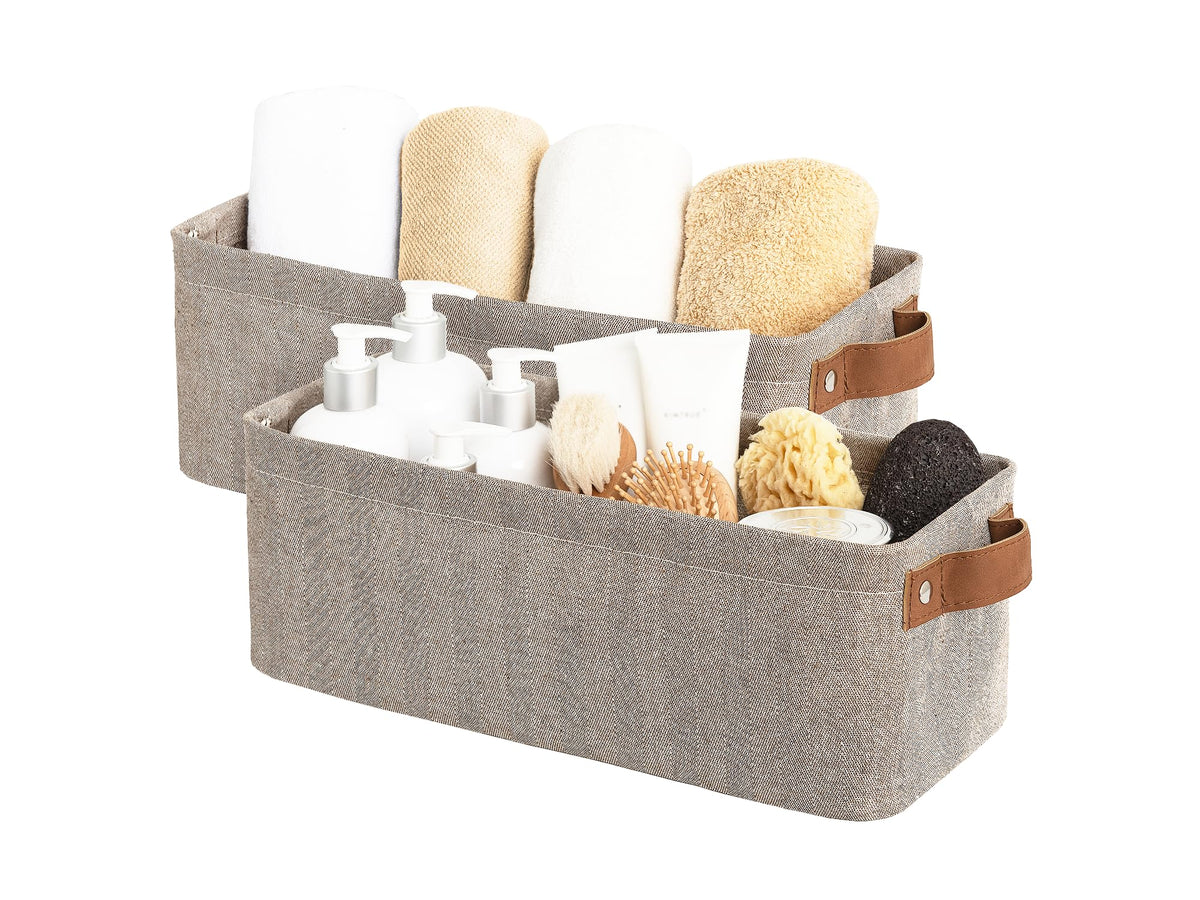 StorageWorks Narrow Storage Bins, Long Baskets, Brown and Beige, 2-Pack