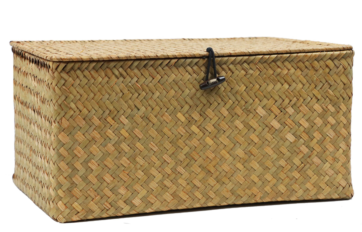 Wicker Storage Basket with Lid, Seagrass Storage Baskets for Organizing