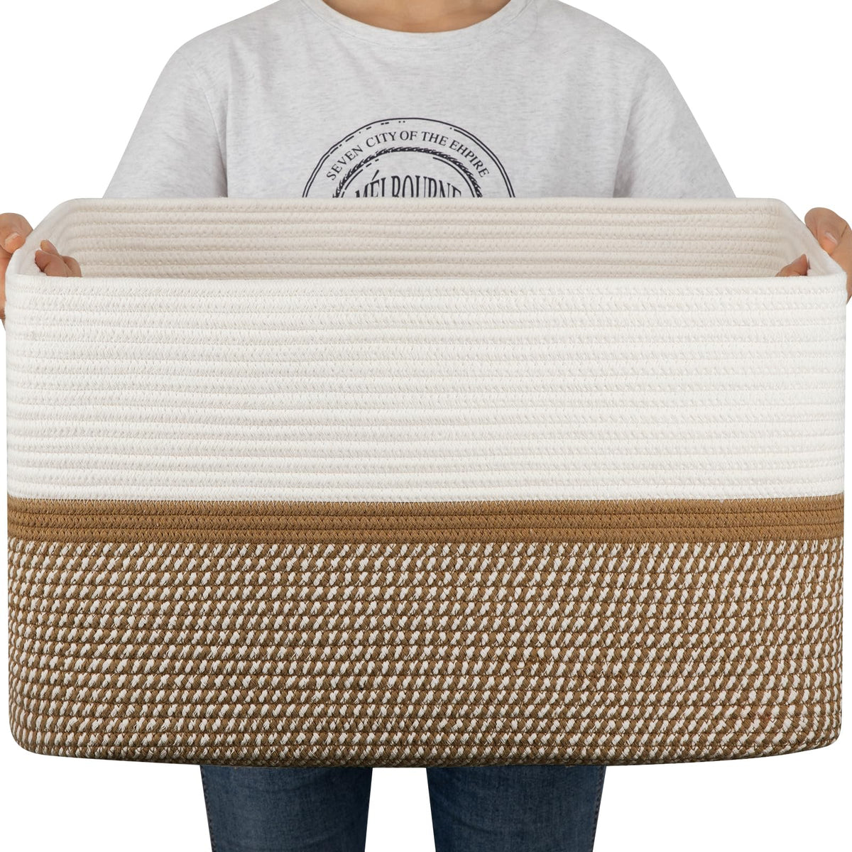 OIAHOMY Blanket Basket Laundry Basket Dog Toy Basket 75L Gradient Brown