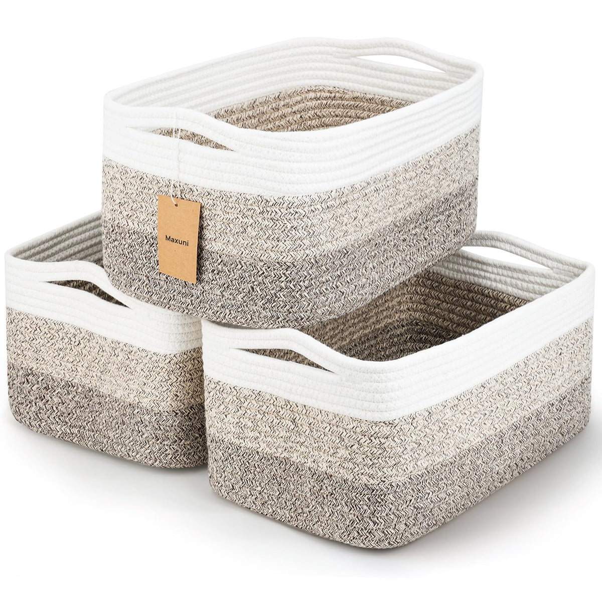 3 Pack Small Storage Baskets for Organizing, 11.8×7.8×5.1", Mixed Brown