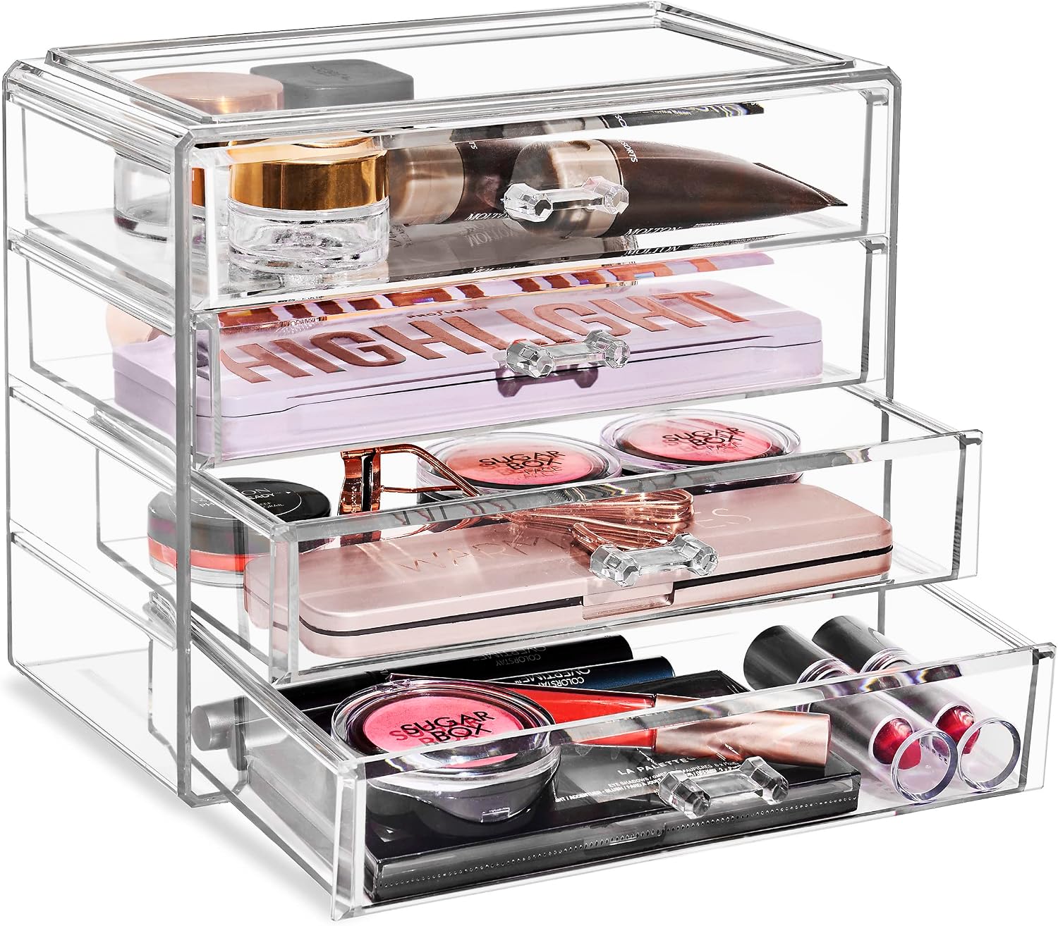 Sorbus Wide 4-Drawer Makeup Organizer Set for Vanity & Countertop (Clear)
