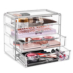 Sorbus Wide 4-Drawer Makeup Organizer Set for Vanity & Countertop (Clear)