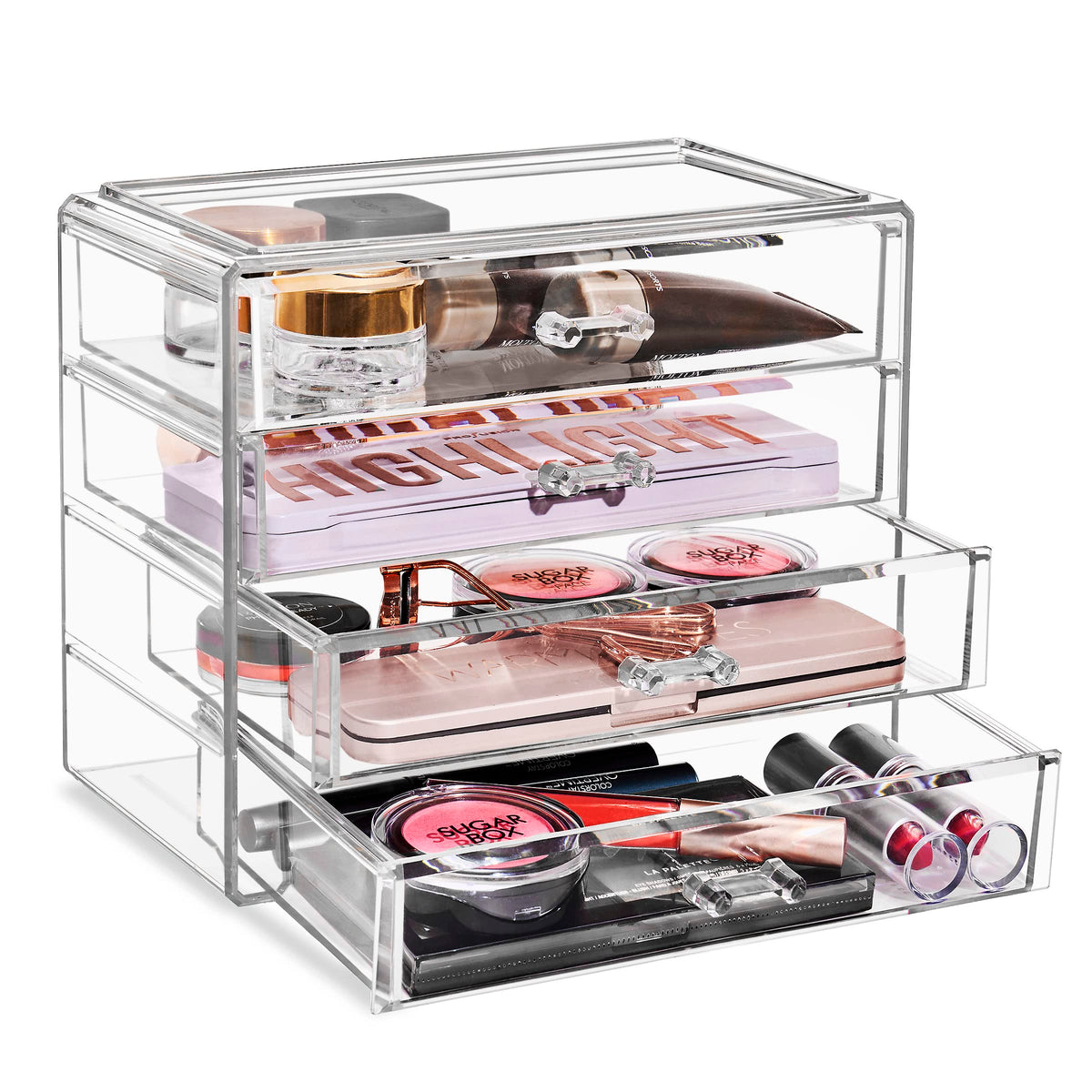Sorbus Wide 4-Drawer Makeup Organizer Set for Vanity & Countertop (Clear)