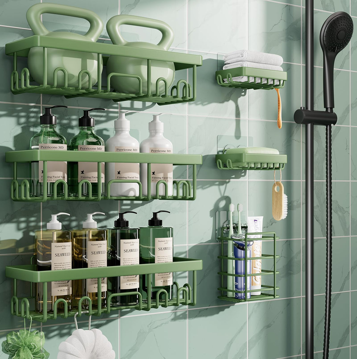 Veken Shower Caddy 6-Pack with Hooks, Bathroom Organizers & Storage, Black