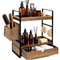 2-Tier Bathroom Counter Organizer, Wooden Vanity Shelf with Drawer & Basket