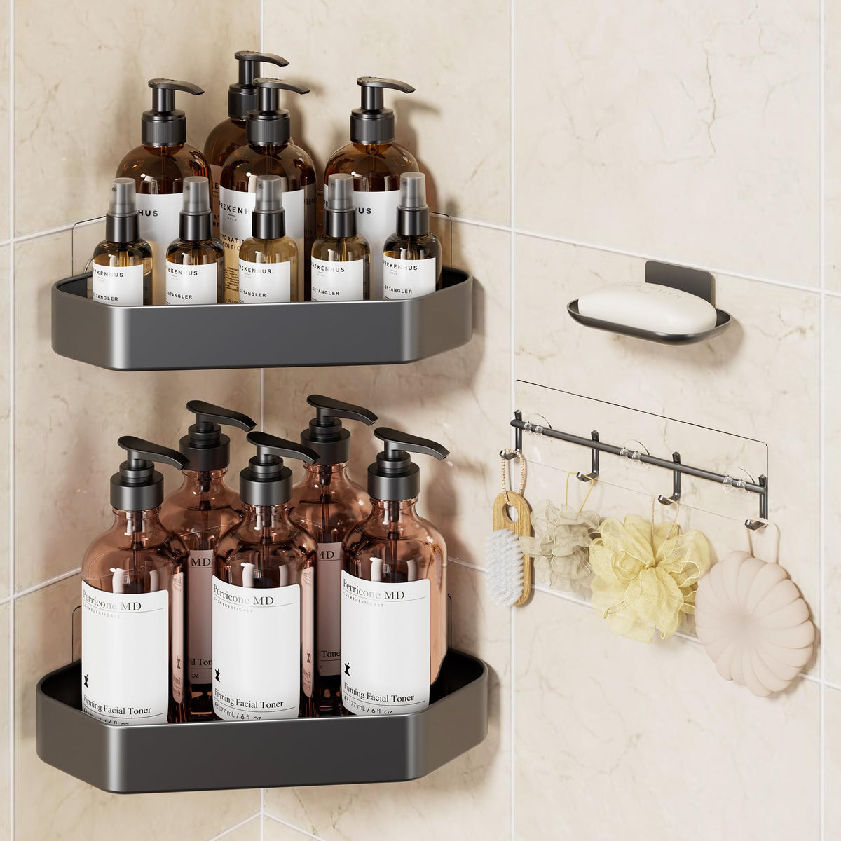 Veken Corner Shower Caddy 3-Pack, Advanced Rustproof Design&Stable Storage