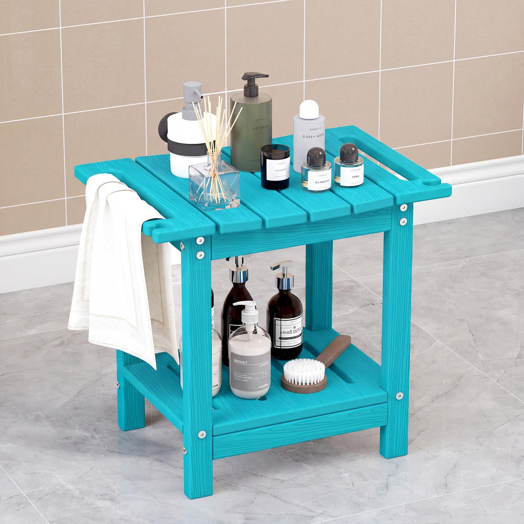 Plawdlik Shower Stool with Shelf, HDPE Weather‑Resistant Shower Bench