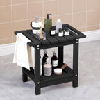 Plawdlik Shower Stool with Shelf, HDPE Weather‑Resistant Shower Bench