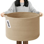Large Woven Blanket Basket,65L Cotton Rope Laundry Basket