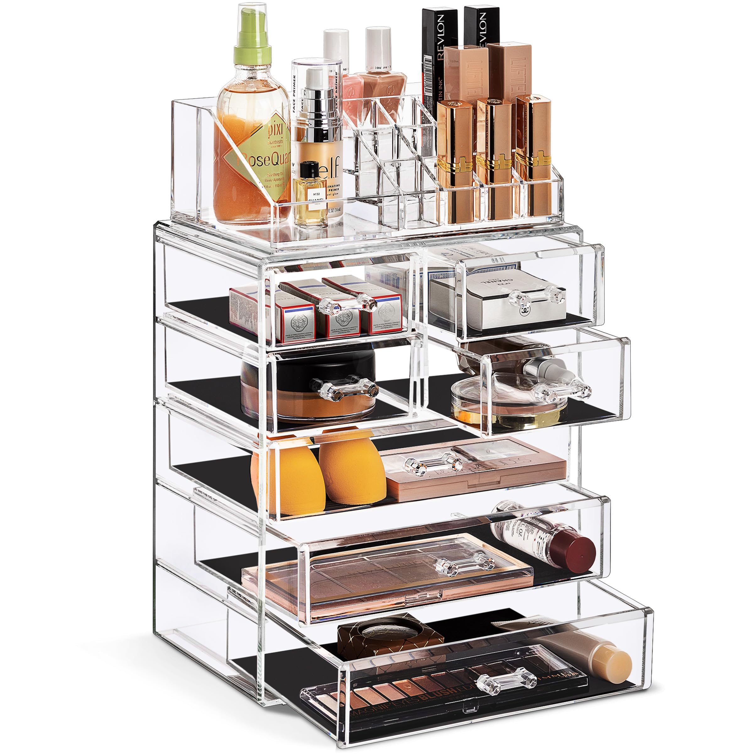 Sorbus Makeup Organizer, 6-Drawer Acrylic 2-Piece Set (Clear)