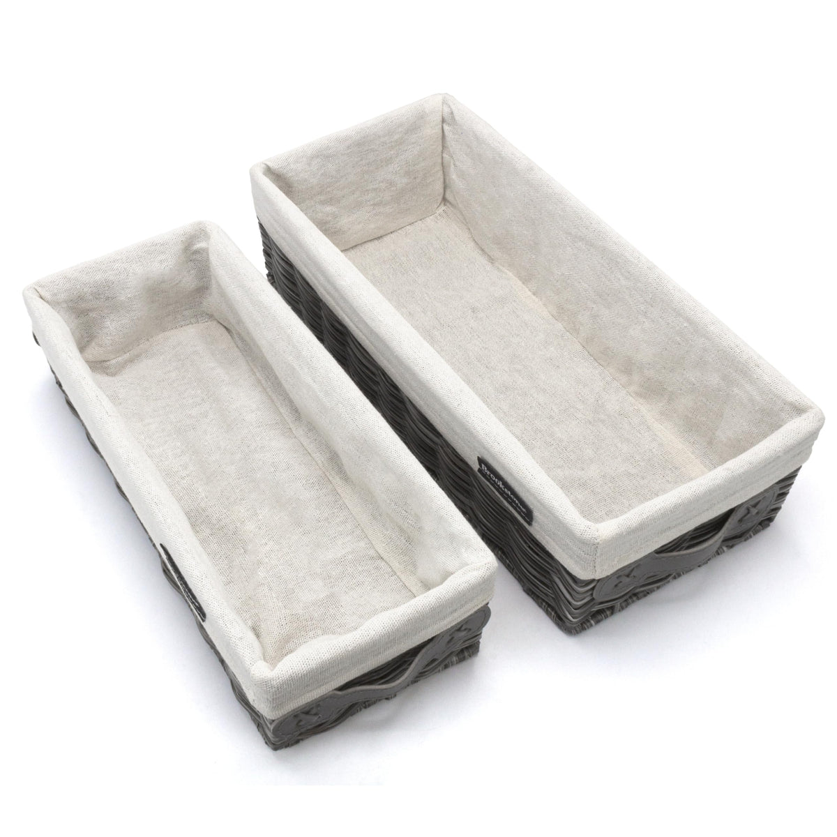 Brookstone Over the Toilet Tank Wicker Storage Basket, Bathroom and Closet Organizers and Storage Bins with Fabric Liner, Grey, 2 Pack Set