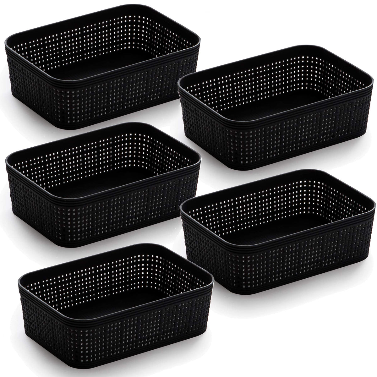 BINO | Woven Plastic Basket | Small (Natural), 5-Pack | THE JUTE COLLECTION | Home Organization, Space - Saving Storage, Stylish Design | Jute Basket | Plastic Storage Basket