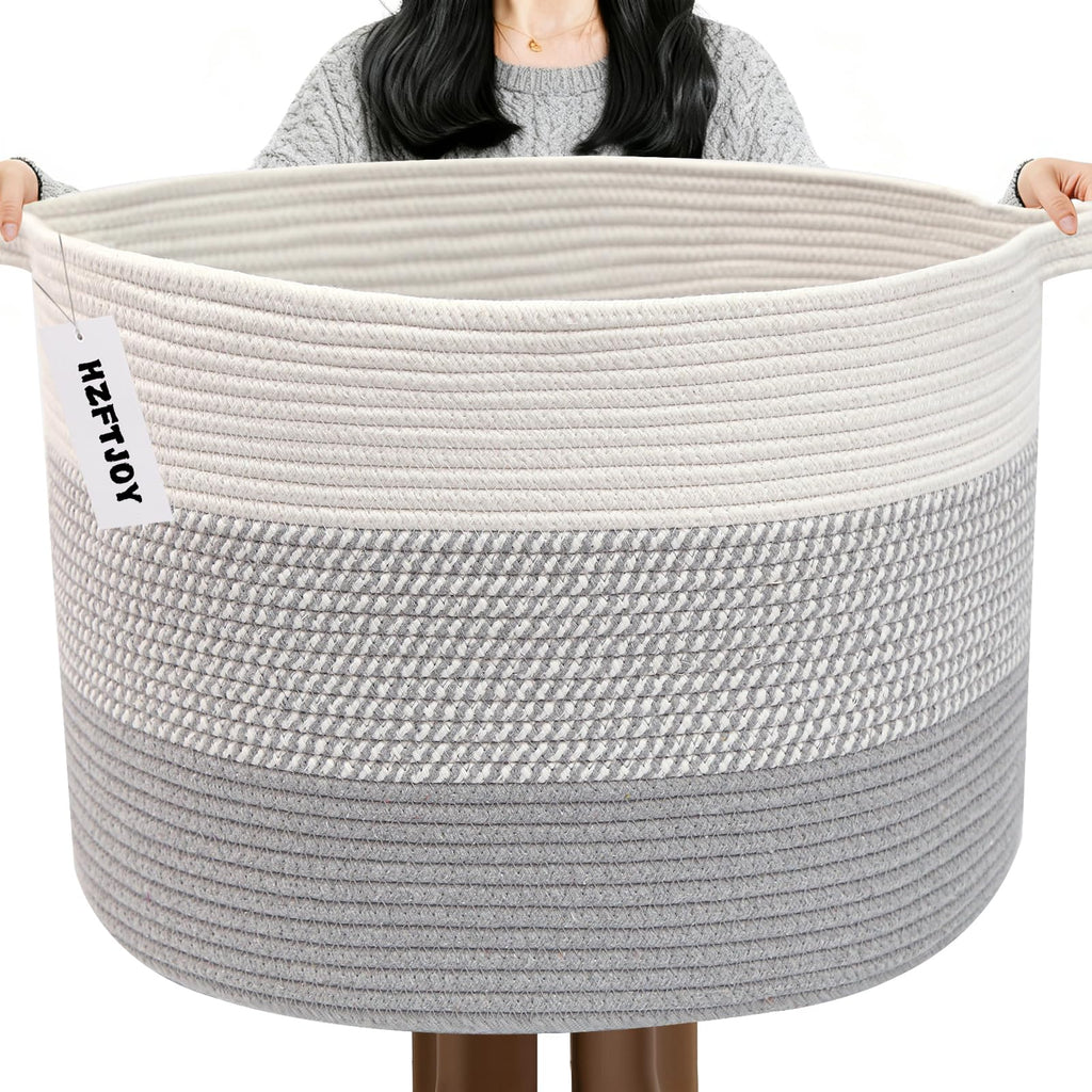Large Woven Blanket Basket,65L Cotton Rope Laundry Basket
