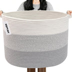 Large Woven Blanket Basket,65L Cotton Rope Laundry Basket
