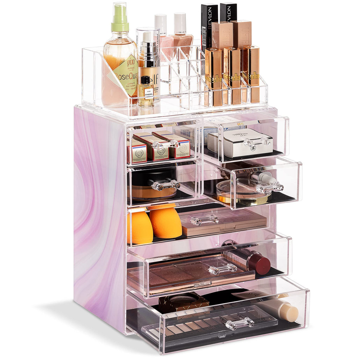 Sorbus Makeup Organizer, 6-Drawer Acrylic 2-Piece Set (Clear)