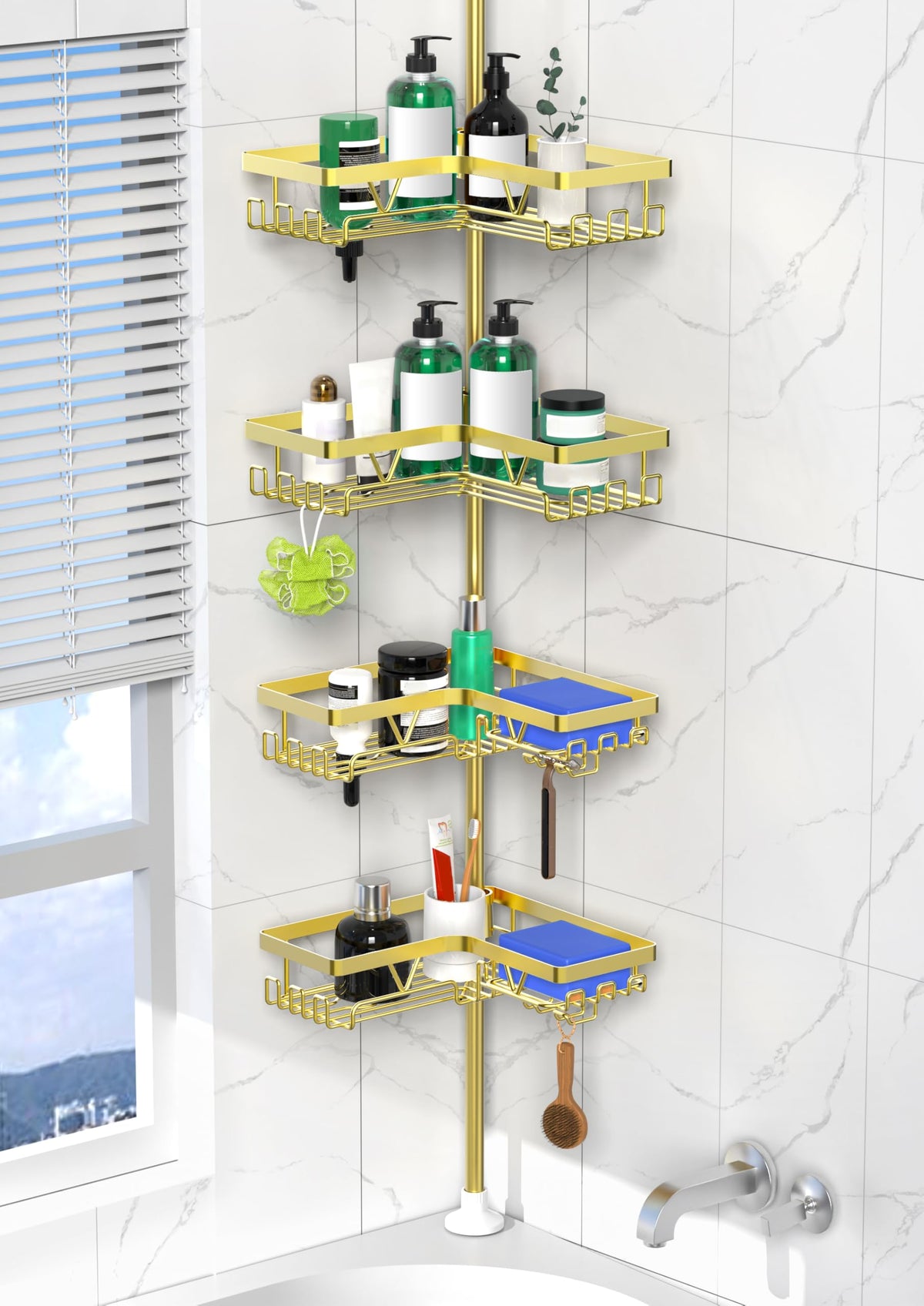DAOYA Corner Shower Caddy Tension Pole 4 Tier Shower Caddy Organizer Black