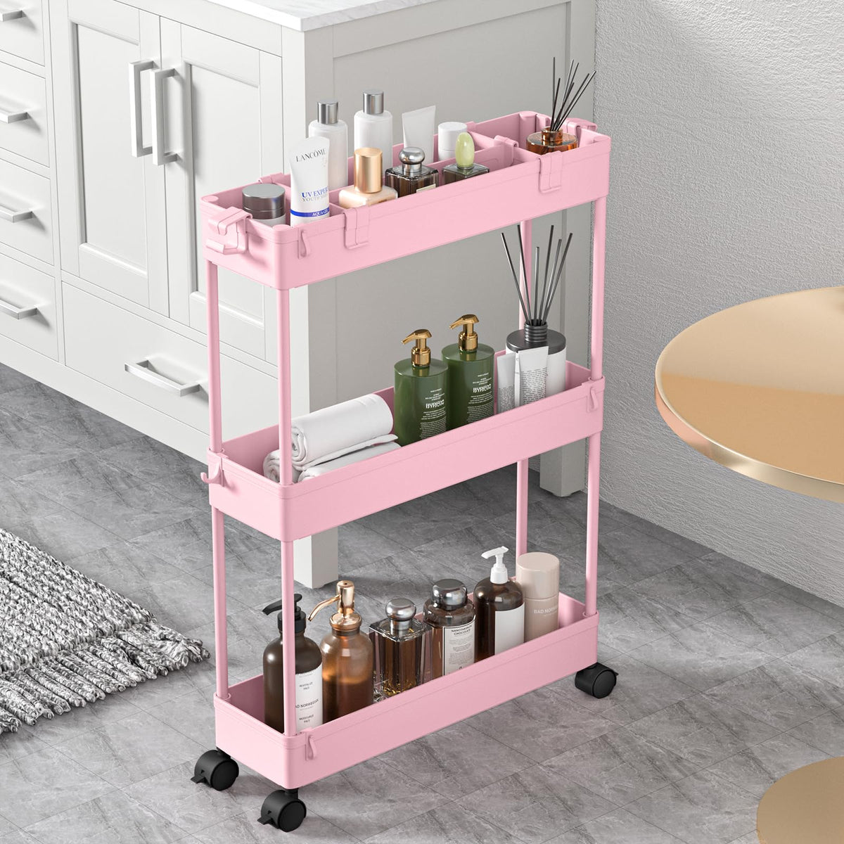 SPACELEAD Slim Storage Cart 3 Tier,Bathroom Organizer Rolling Utility, Mobile Shelving Unit Slide Out for Office, Kitchen, Laundry Room & Narrow Places,White