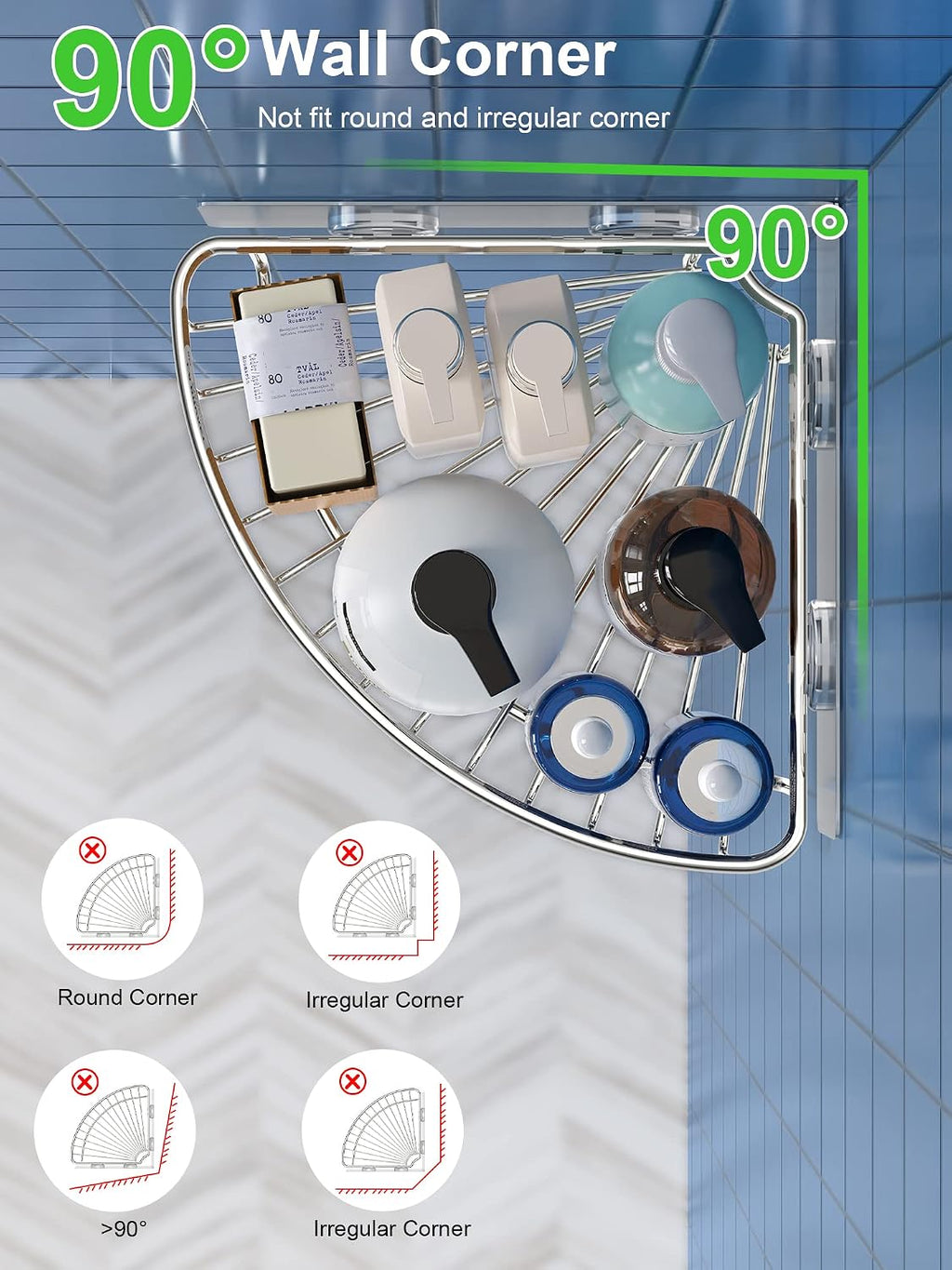 SMARTAKE 2-Pack Corner Shower Caddy, SUS304 Stainless Steel, Silver