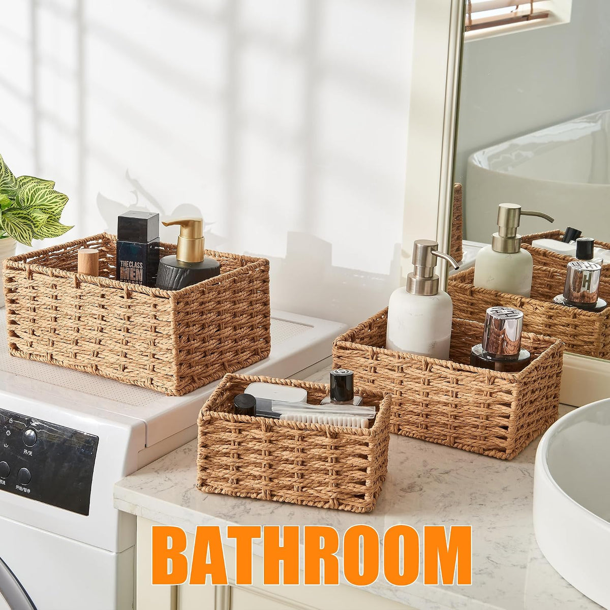 Small Wicker Basket for Organizing, Woven Storage Basket Sets of 3