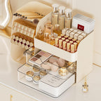 Booklov Small Makeup Organizer for Vanity Countertop, Cream