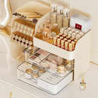 Booklov Small Makeup Organizer for Vanity Countertop, Cream