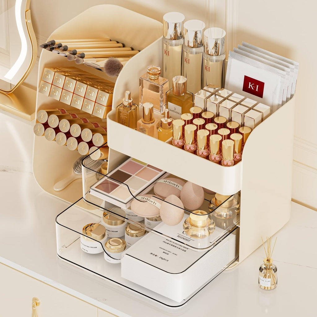 Booklov Large Makeup Organizer for Vanity Countertop, White