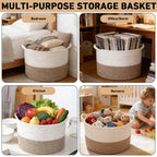 Large Woven Blanket Basket,65L Cotton Rope Laundry Basket