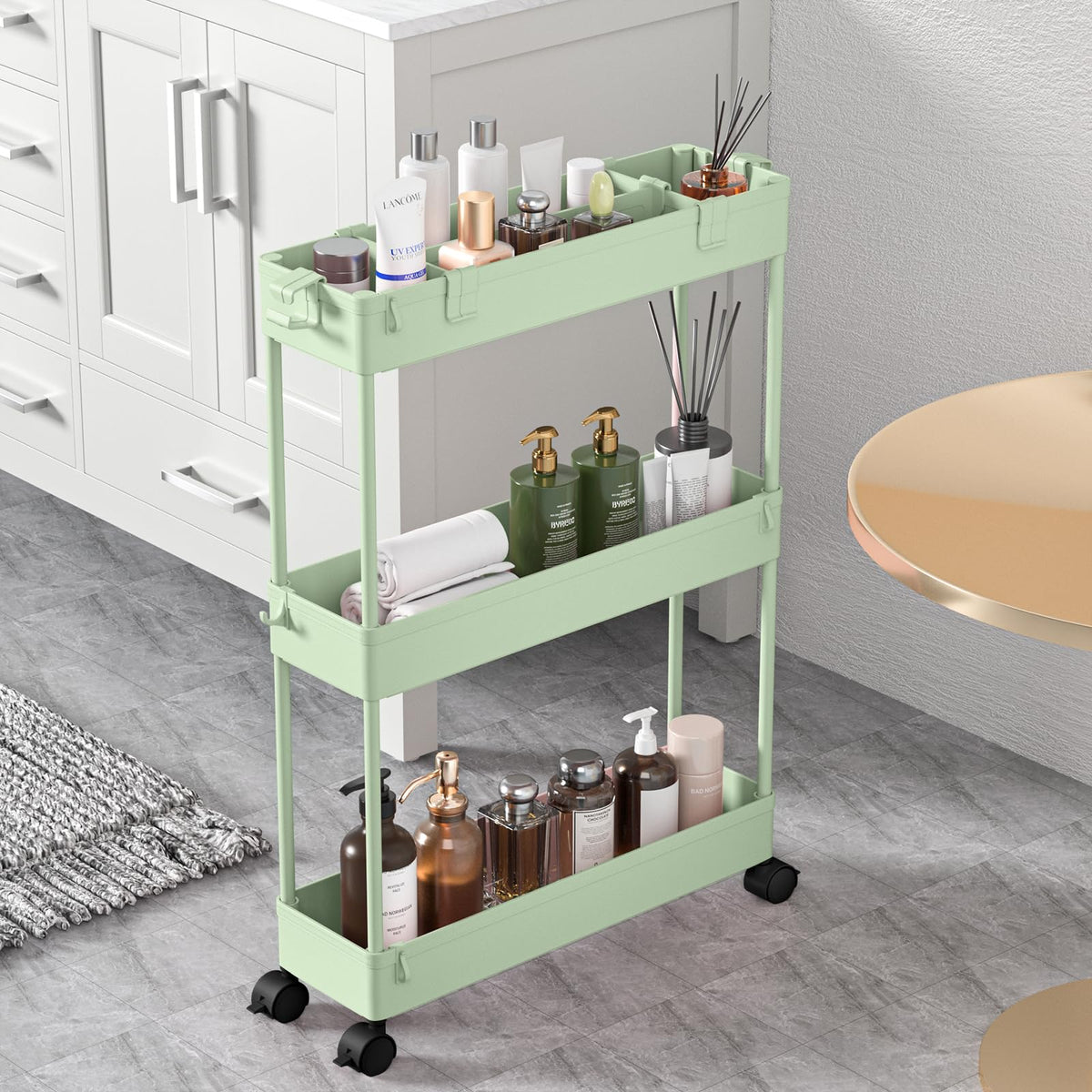 SPACELEAD Slim Storage Cart 3 Tier,Bathroom Organizer Rolling Utility, Mobile Shelving Unit Slide Out for Office, Kitchen, Laundry Room & Narrow Places,White