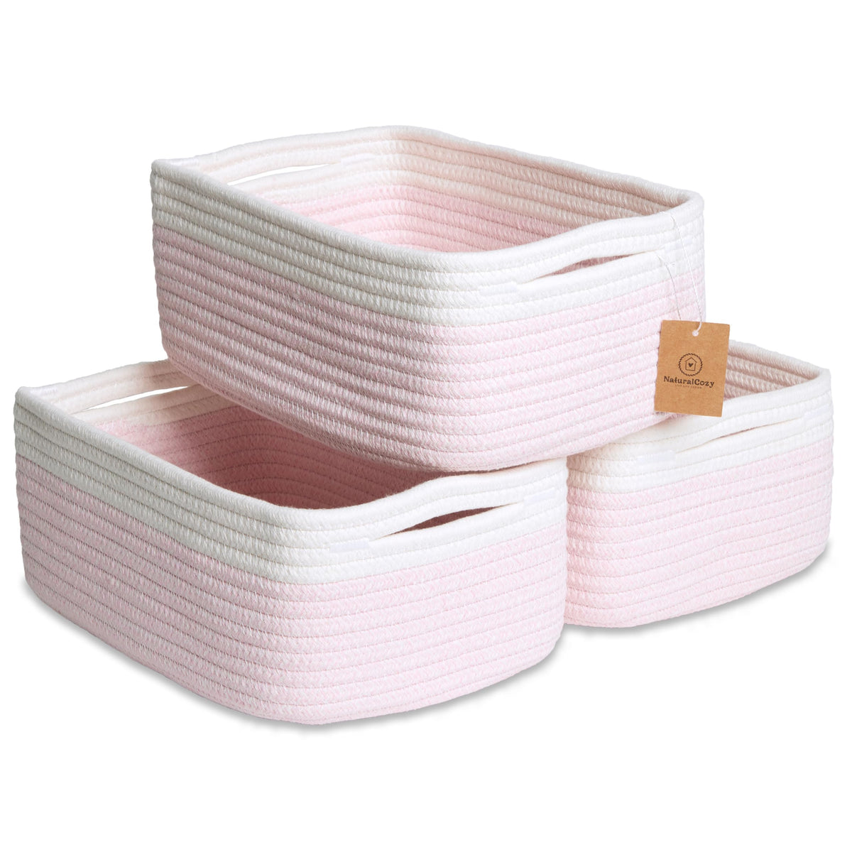NaturalCozy 11.8"x8"x4.5” Storage Baskets for Shelves 3 Pack | Cotton Rope Woven Small Baskets for Organizing | Small Storage Bins for Nursery, Bathroom, Closet, Cube Shelf, Decorative, Gift Basket