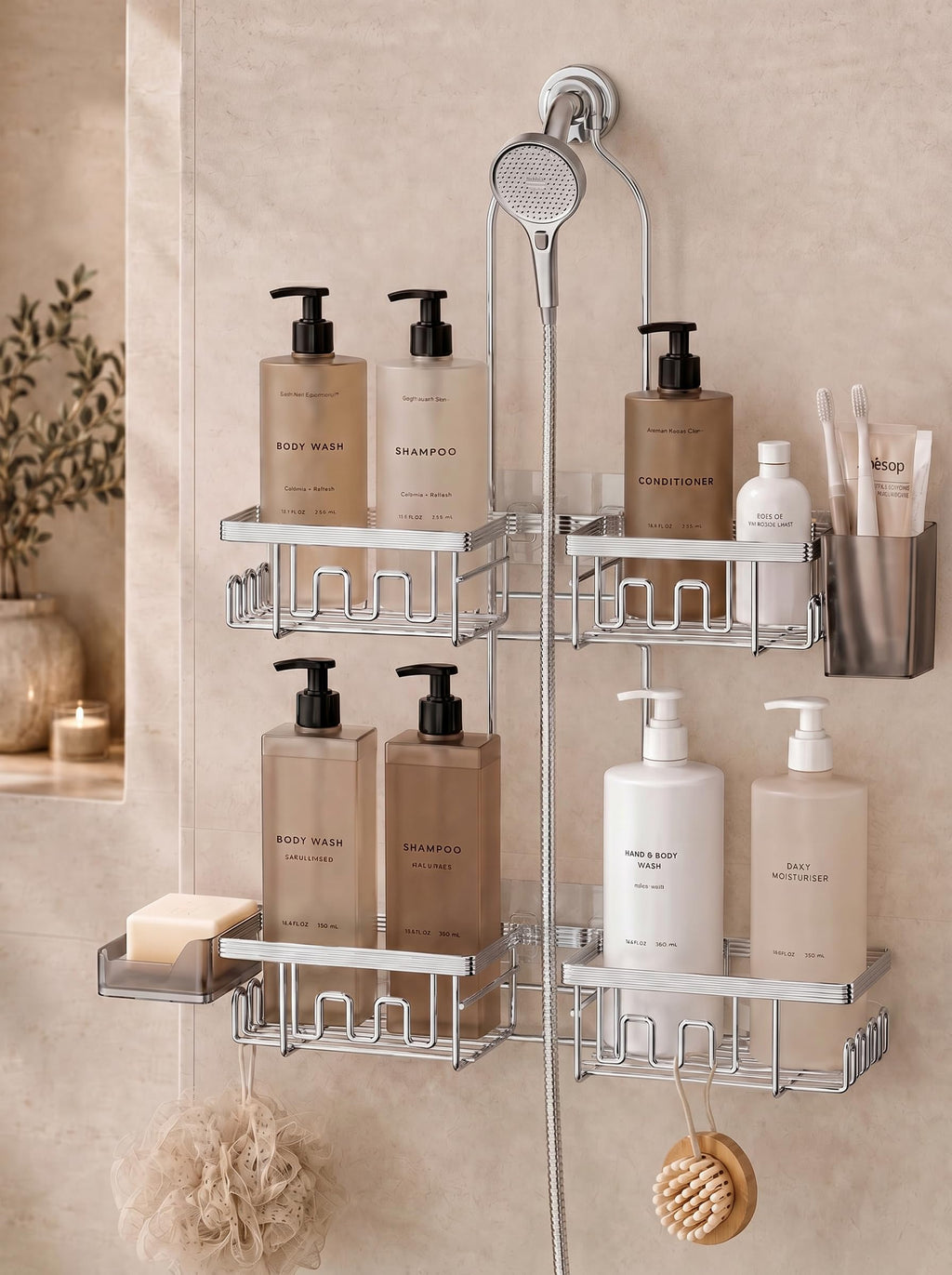 Adjustable Shower Caddy Hanging for Handheld Showerheads, Rustproof, Silver