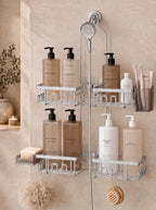 Adjustable Shower Caddy Hanging for Handheld Showerheads, Rustproof, Silver