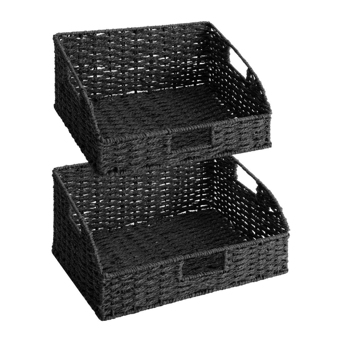 StorageWorks Pantry Baskets for Organizing, Wicker Basket with Built-in Handles, Handwoven Wicker Storage Baskets, Water Hyacinth for Shelves, 2 Pack