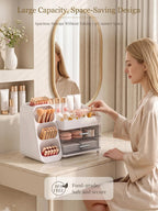 Booklov Large Makeup Organizer for Vanity Countertop, White