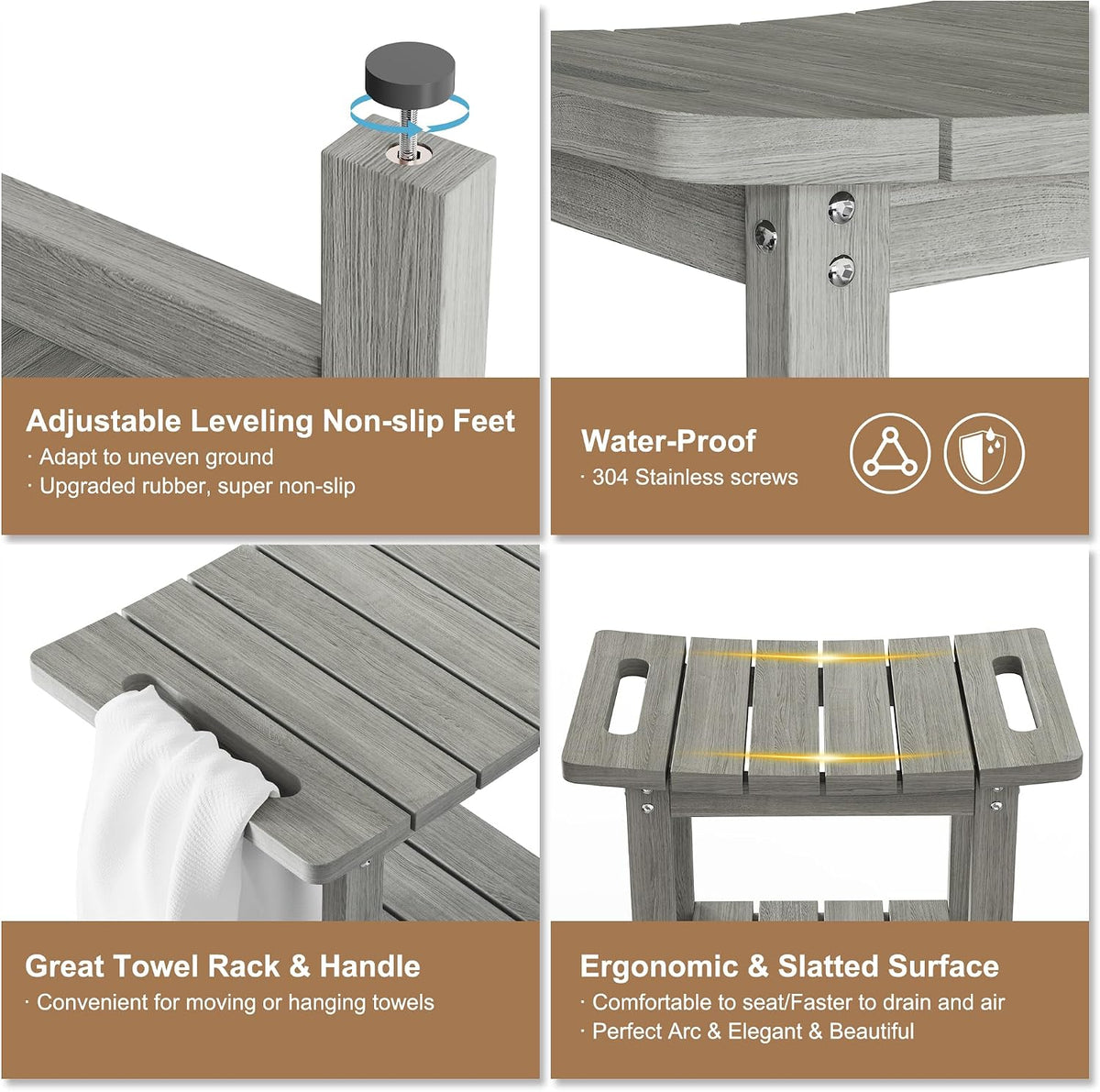 HIPS Shower Benches for Inside Shower, Shower Stool with Space-Efficient Storage Shelf, Waterproof Shower Chair Seat for Spa Bathroom(Light Gray)