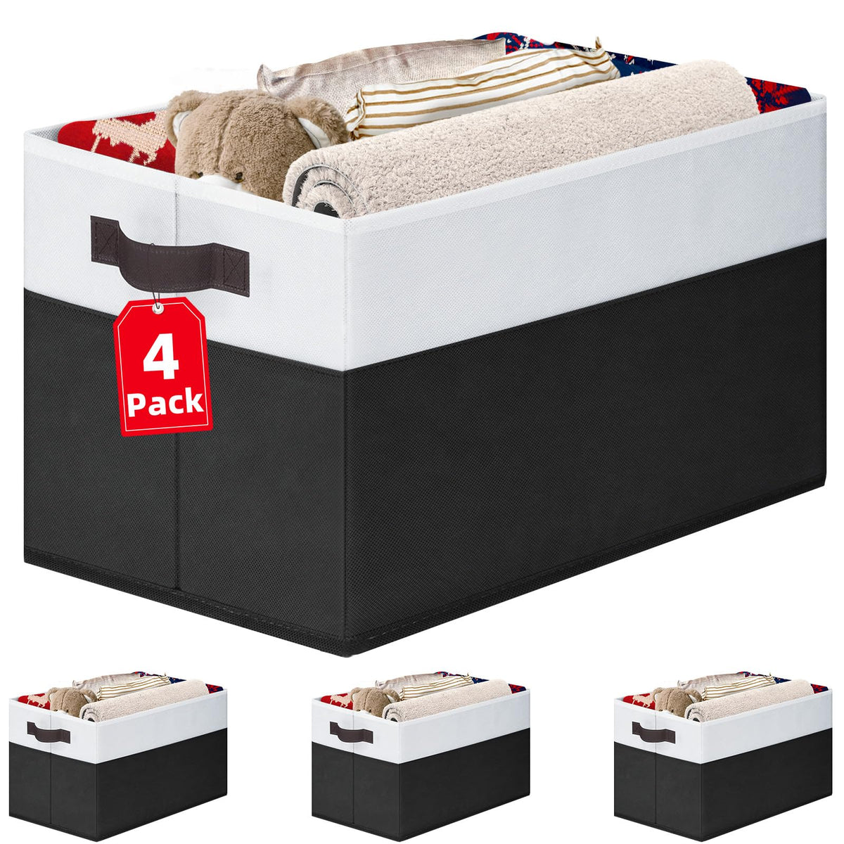 4 Pack Large Closet Storage Baskets Bins for Shelves | Fabric Closet Organizers and Storage with Handles Home Organization | Decorative Collapsible Baskets for Organizing Clothes Toy Nursery 14"x10"