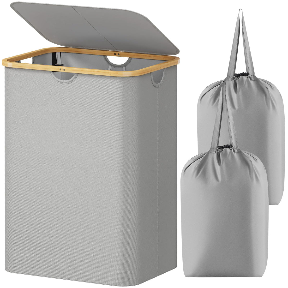 Lifewit 105L Large Laundry Basket with Lid, Removable Bags, Beige