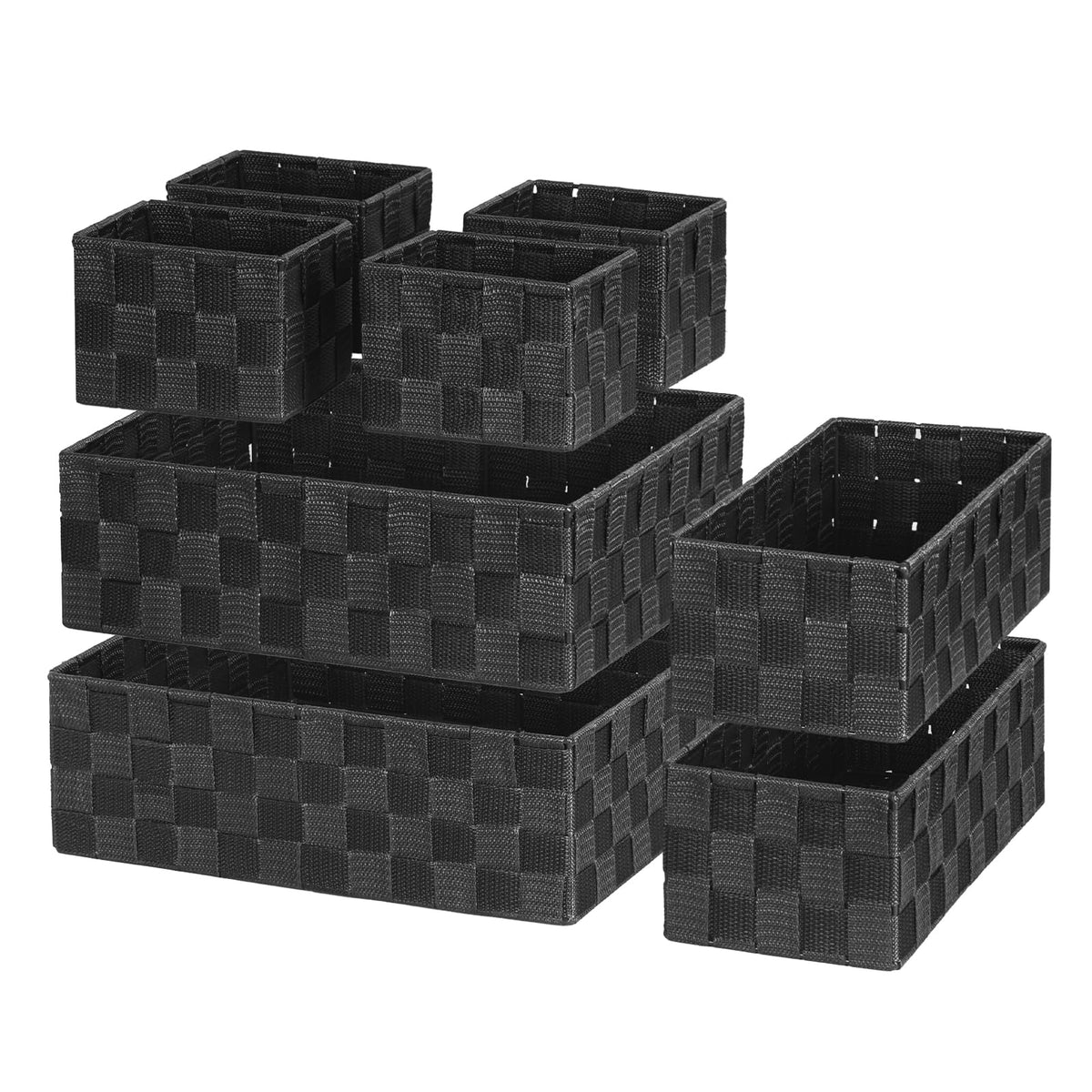 Posprica Small Black Baskets Cube Bin Container Tote,Woven Storage Baskets for Organizing Organizer Divider for Drawer, Closet, Shelf, Dresser, Set of 4