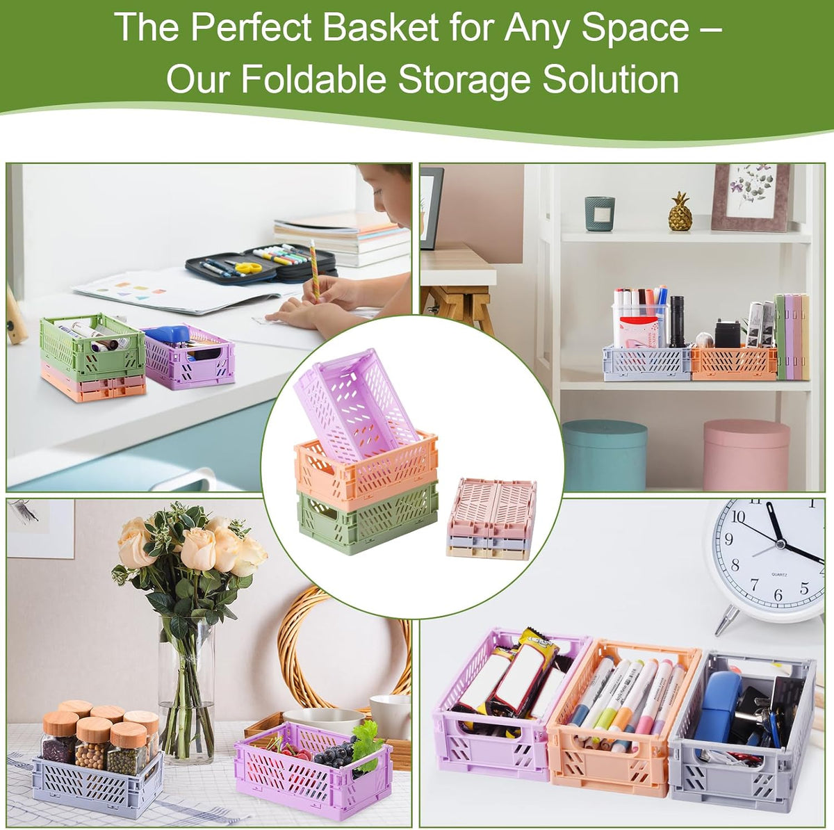 HUUSMOT 6-Pack Collapsible Small Plastic Storage Baskets, 5.9"x3.8"x2.2"