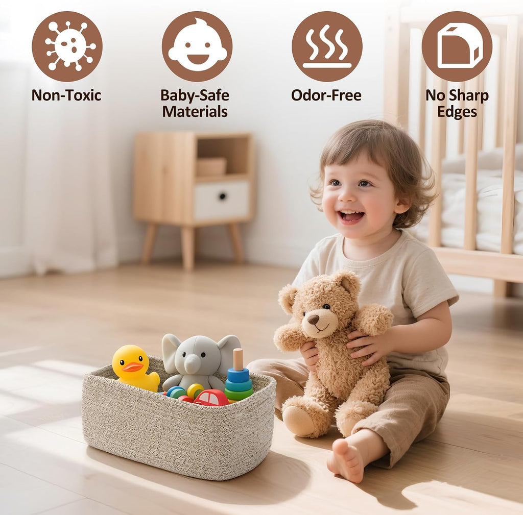 5-Pack Small Woven Rope Storage Baskets, 2 Sizes Organizer Bins