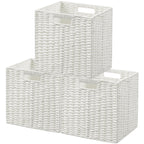 UBBCARE 2 Pack Wicker Basket, 13.4L×8.3H×7.1W inch Woven Paper Rope Storage Baskets for Shelves, Foldable Rectangular Storage Baskets with Handle, Storage Basket for Organizing, Black
