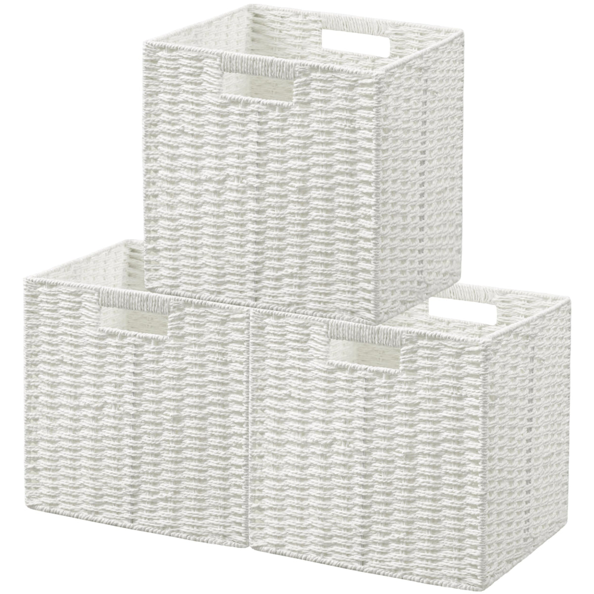 UBBCARE 2 Pack Wicker Basket, 13.4L×8.3H×7.1W inch Woven Paper Rope Storage Baskets for Shelves, Foldable Rectangular Storage Baskets with Handle, Storage Basket for Organizing, Black