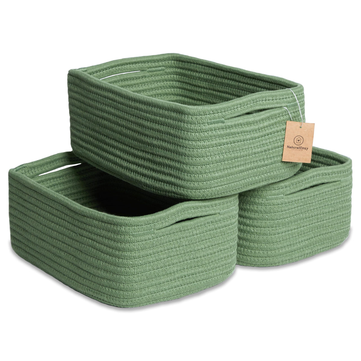 NaturalCozy 11.8"x8"x4.5” Storage Baskets for Shelves 3 Pack | Cotton Rope Woven Small Baskets for Organizing | Small Storage Bins for Nursery, Bathroom, Closet, Cube Shelf, Decorative, Gift Basket
