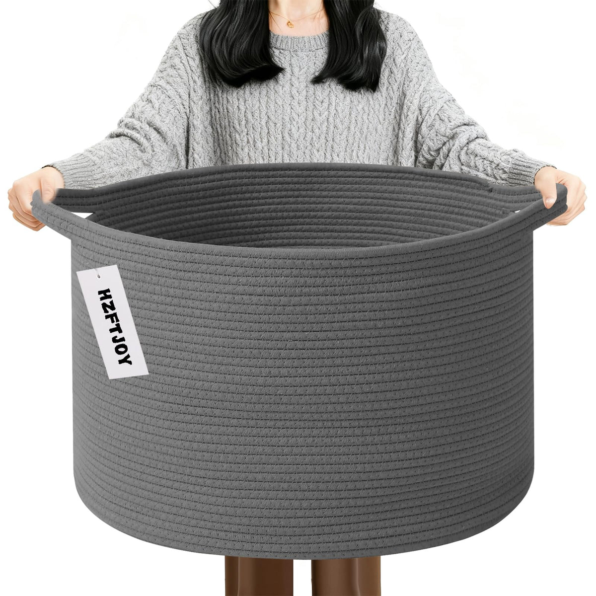 Large Woven Blanket Basket,65L Cotton Rope Laundry Basket