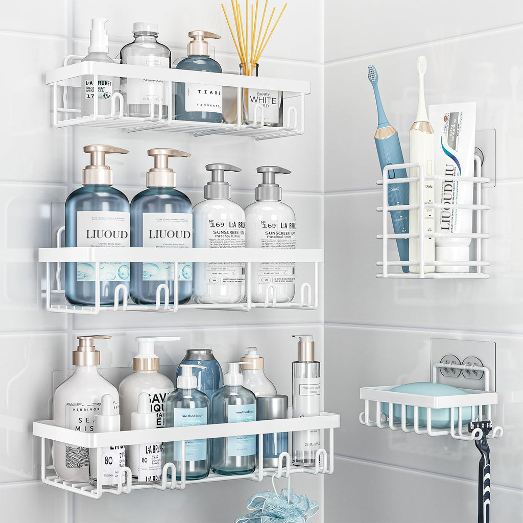 Liuoud 5 Pack Shower Caddy for Inside Shower, Gold Bathroom Storage Decor